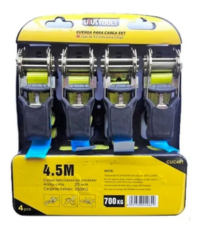 Set 4 Un. Eslinga 4,5 Mts, Carga Máxima 700 Kg. Con Rachet