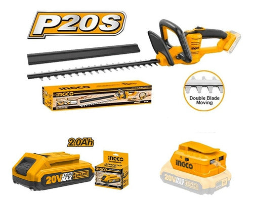 Cortasetos Inalambrico 20v + Bateria Y Cargador Ingco
