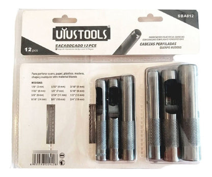 Kit Set Juego Sacabocado De Impacto 12 Pcs Uyustools