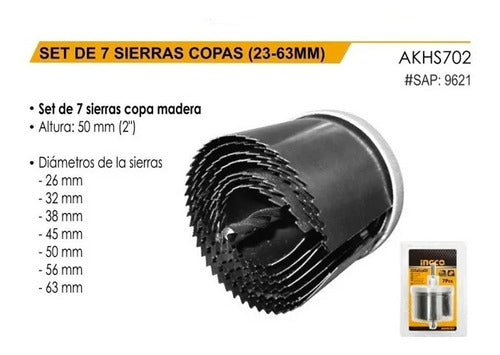 Juego De 7 Sierras Copa Para Madera (23-63mm) Ingco Akhs702