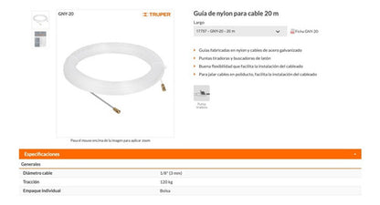 Guia P/electricista Truper De Nylon 20 Mt Gny-20