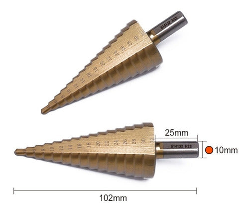 Broca Conica Escalonada  De 4 A 32 Mm Hss Paso A Paso Harden