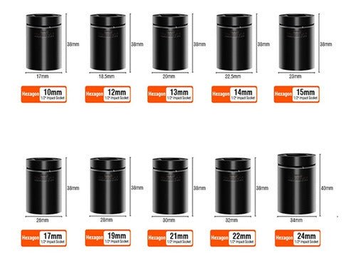 Juego Dados De Impacto 10-24 Mm 10 Piezas Harden