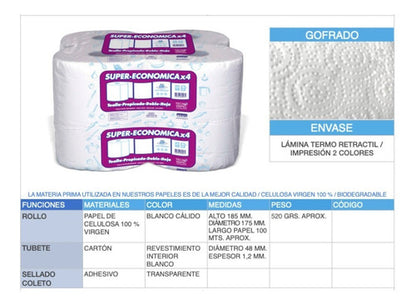 Toalla De Papel Doble Hoja 80 M Prepicada Pack X 4 Rollos