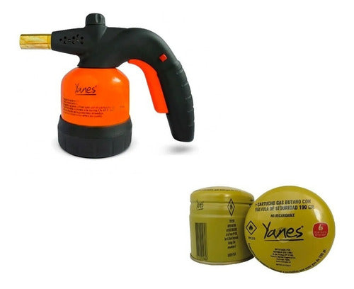 Soplete Gas Yanes C/metal C/piezo Y 2 Cartucho Butano 195gr