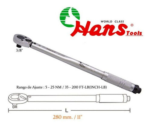 Llave Torque Hans 3/8  Dr. 35-200 PuLG/libra