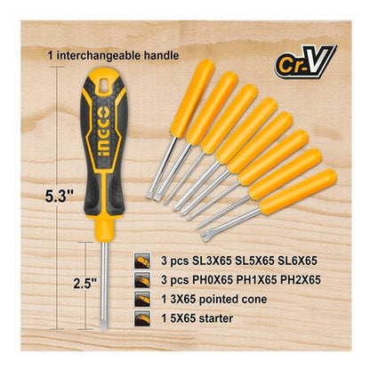 Set De Destornilladores Intercambiables 9 Piezas Ingco