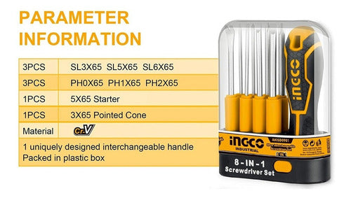 Set De Destornilladores Intercambiables 9 Piezas Ingco