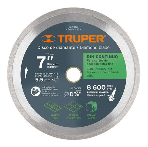Disco Cortar Truper Diamantado Continuo 7 Pulgadas