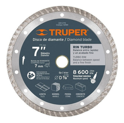 Disco Cortar Truper Diamantado Turbo 7 Pulgadas