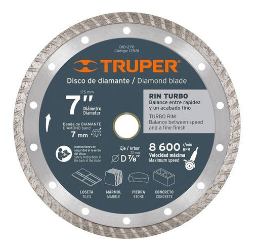 Disco Cortar Truper Diamantado Turbo 7 Pulgadas