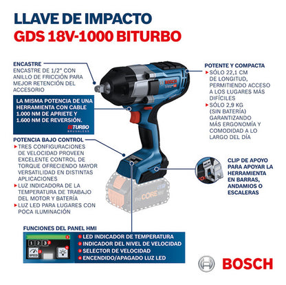 Llave De Impacto 1/2 Bosch Gds 18v-1000 S/bateria Biturbo