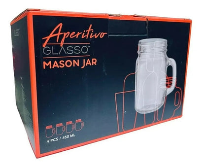 Set 4 Vasos Jarras Mason Jar Glasso 450ml Mojito Aperitivos