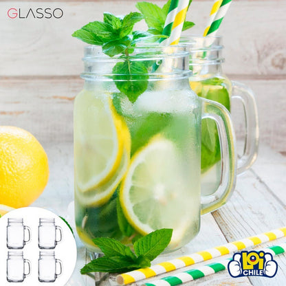Set 4 Vasos Jarras Mason Jar Glasso 450ml Mojito Aperitivos