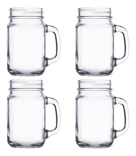 Set 4 Vasos Jarras Mason Jar Glasso 450ml Mojito Aperitivos