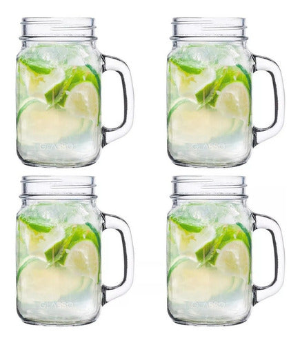 Set 4 Vasos Jarras Mason Jar Glasso 450ml Mojito Aperitivos