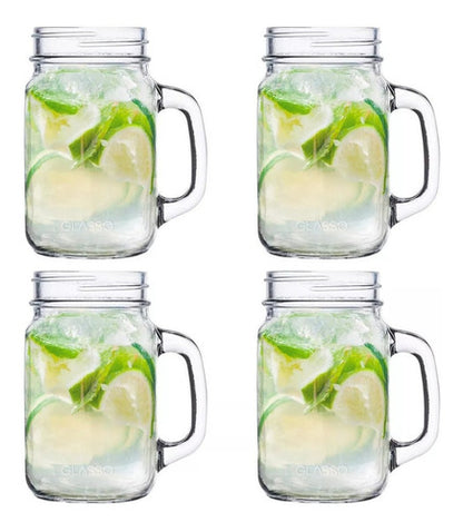 Set 4 Vasos Jarras Mason Jar Glasso 450ml Mojito Aperitivos