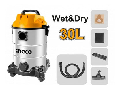 Aspiradora 30 Lts. - 1300 Watts - Polvo/agua - Ingco