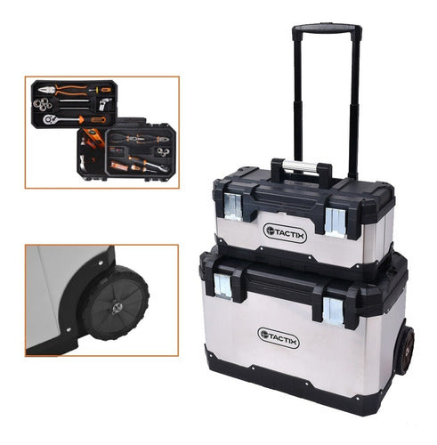 Caja Herramienta Baul 2 En 1 Ruedas Acero Inox Tactix