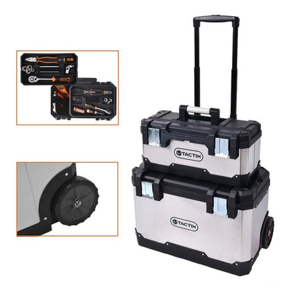 Caja Herramienta Baul 2 En 1 Ruedas Acero Inox Tactix