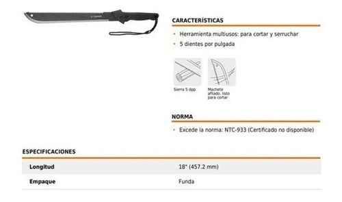 Machete Con Serrucho + Estuche Profesional Marca Truper