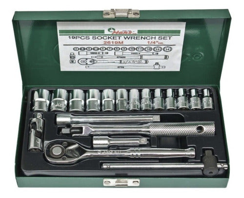 Llave Dado Hans  # 2619m 1/4 Dr. Caja Metal Jgo. 19 Pzs