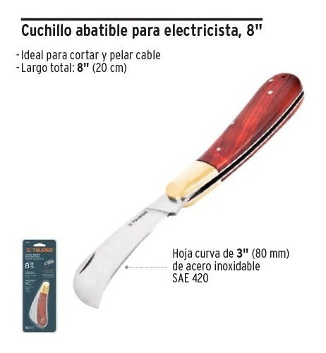 Cuchillo Abatible Punta Curva Truper Para Electricista 8