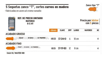 Sierra Calar Truper Gruesa P/mad C/curvo Jgo.5 Pzas