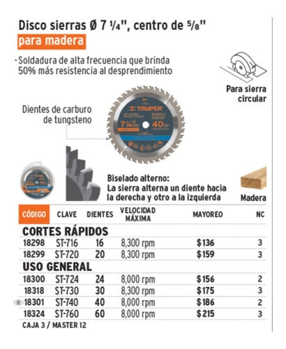 Sierra Circular Truper P/madera 7.1/4 X40 Dts.