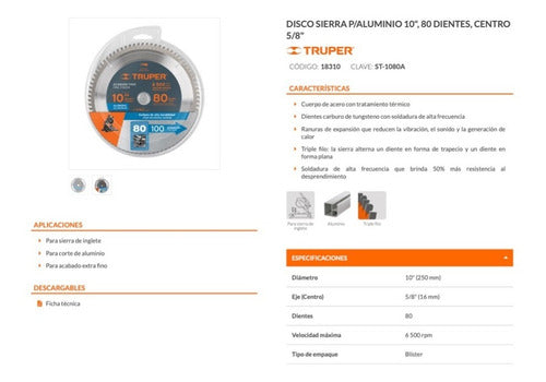 Sierra Circular Truper P/aluminio 10 X80 Dts.