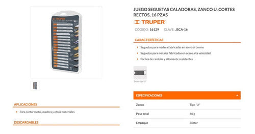 Sierra Calar Truper Jgo. 16 Piezas