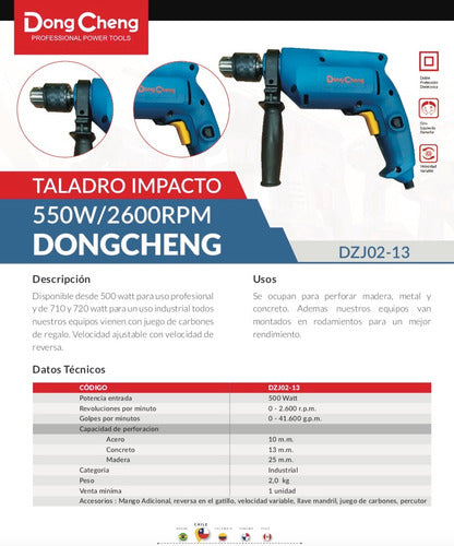 Taladro Impacto 500w  Dongcheng  0-2600 Rpm