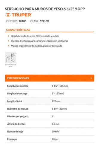 Serrucho Truper Para Muros De Yeso Hoja 6.1/2