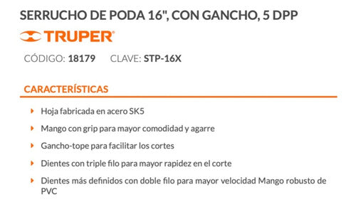 Serrucho Truper Podar 16  C/gancho 3 Filos