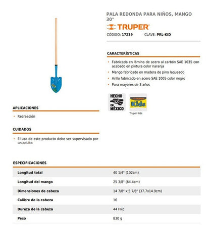 Pala Truper Redonda P/niños C/mango Mad 30  #