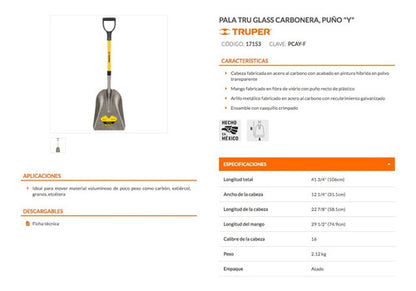 Pala Truper Carbonera M/fibra Vidrio Puño  Y