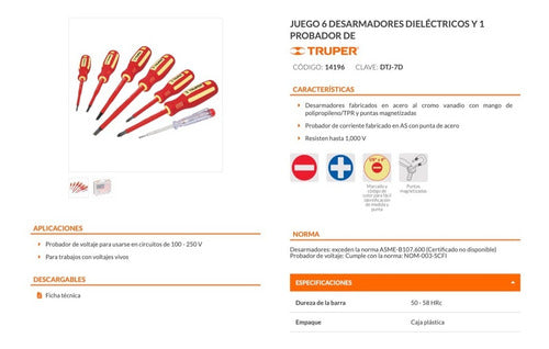Atornillador Truper   Aislado Juego. 7 Piezas Dtj-7d
