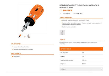 Atornillador Con Chicharra Truper Con 6 Patas Doble Dtrom-12