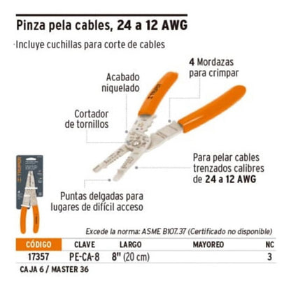 Alicate Pelacable Truper 8  P/ Terminales # Pe-ca 8''