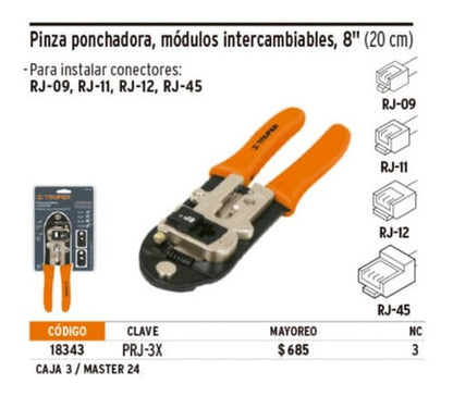 Alicate Para Terminales Truper # Prj-3x Rj-9, Rj-11, Rj-12 Y