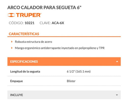 Arco Sierra Truper Calar 6  # Aca-6x  C/ 5 Sierras