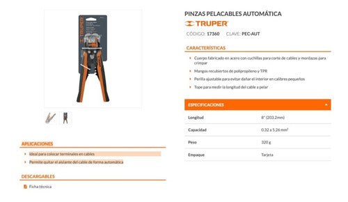 Alicate Pelacable Truper Automatico