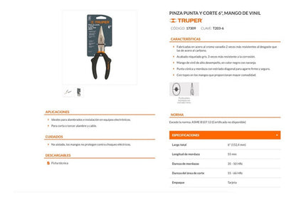 Alicate De Punta Y Corte Truper 6  # T203-6